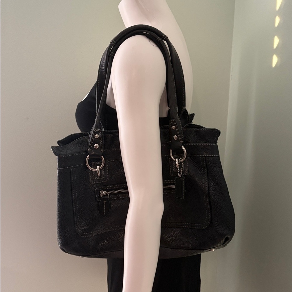 Coach Penelope Black Leather Shoulder Bag With Silver Accents